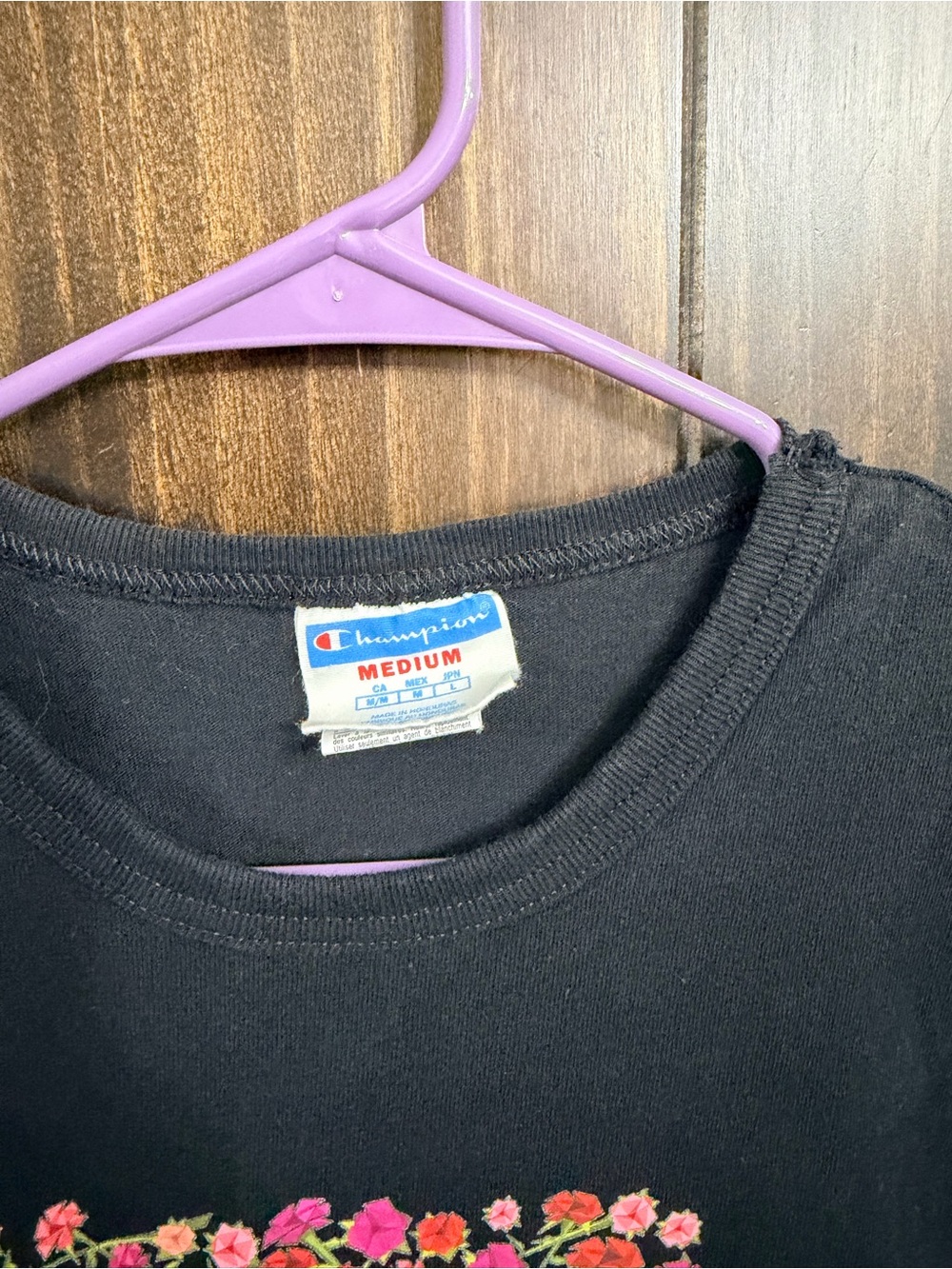 Champion Black Tee with Red Floral Graphic - Picture 3 of 4